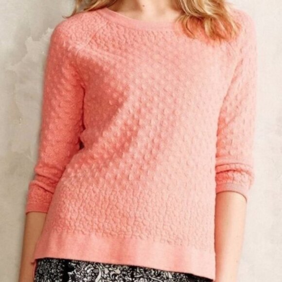 Anthropologie Field Flower Cashmere Waffle Knit Pullover Sweater Pink Boho Med - Picture 14 of 14
